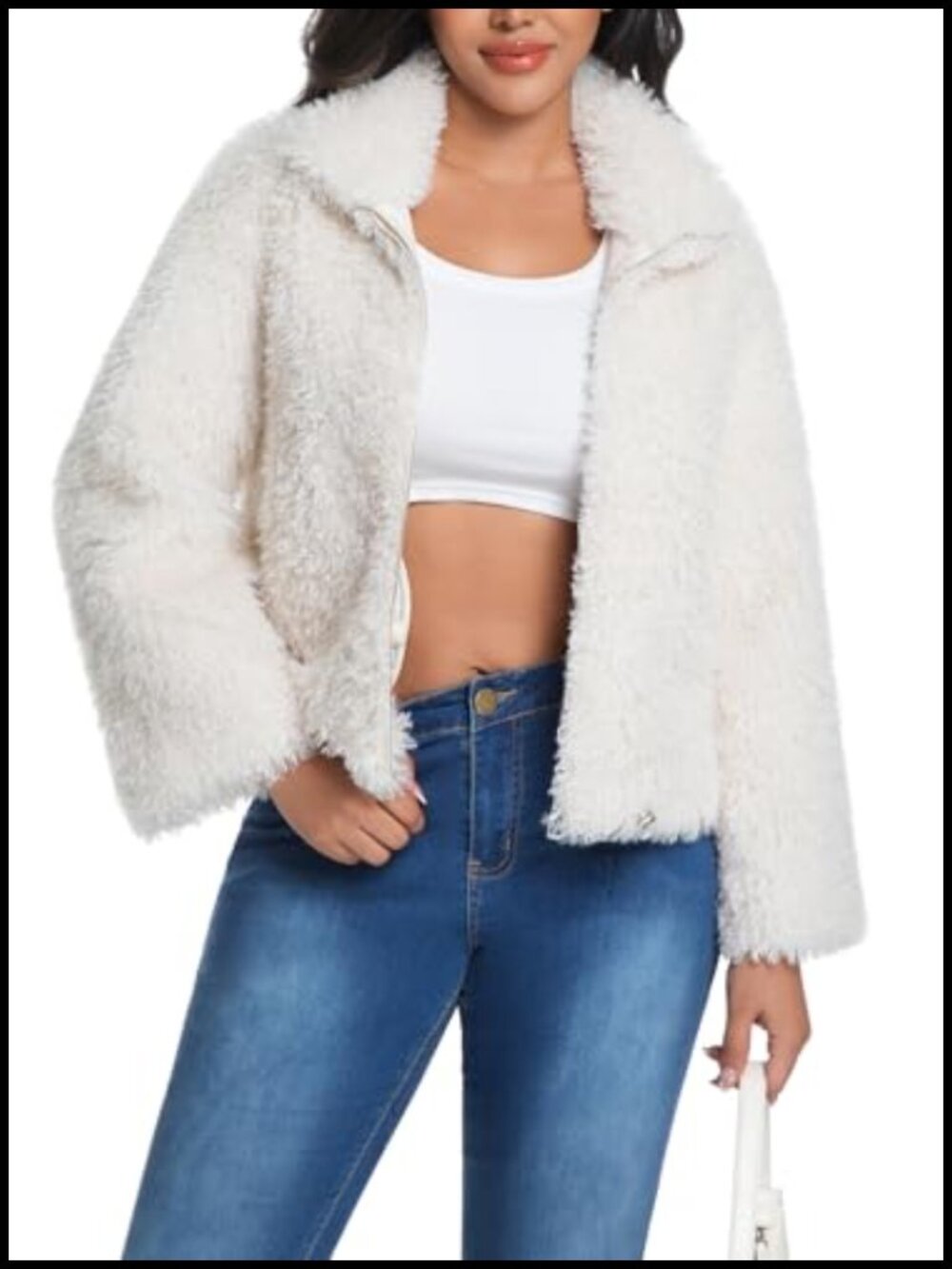 Faux Fur Cropped Jacket Long Sleeve Open Front Warm Winter Coat